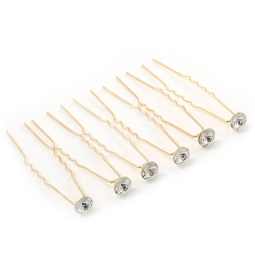 Bridal/ Wedding/ Prom/ Party Set Of 6 Gold Plated Crystal Bead Hair Pins