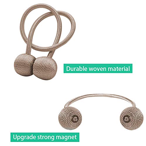 YOBAYE Magnetic Curtain Tiebacks, 4 Pack Drape Tie Backs Decorative Curtain Rope Holdbacks for Home Kitchen Office Window Drapes, No Drilling & Holes Required,Beige