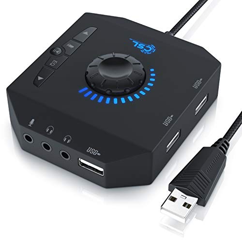 CSL-Tarjeta-de-Sonido-Externa-USB-Tarjeta-de-Sonido-con-Control-de-Volumen-concentrador-USB-Conexion-para-Auriculares-Cascos-microfonos-Ecualizador-Control-de-un-Reproductor-de-Sonido