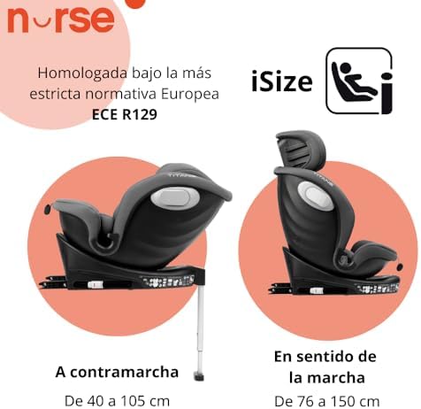 Titane Silla de Coche i-Size 40–150 cm, 360º, ISOFIX y Pata de Apoyo, A Contramarcha y Cara Marcha, Protección Lateral, Gris