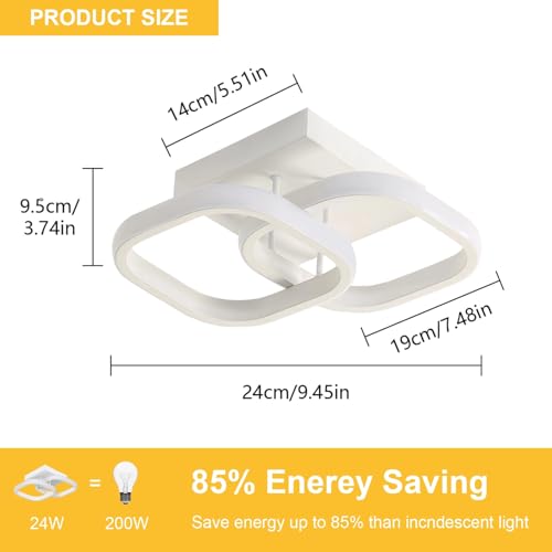 Comely 2 Pacchi Plafoniere a LED Moderne, 24W 2700LM Lampada da Soffitto a LED Quadrata Piccola, Luce Naturale 4500K, 24cm
