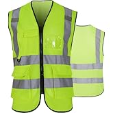 Tenrry Reflective Safety Vest for Men Women 6 Pockets High Visibility Construction Work Vest, Class 2, Meets ANSI Standards