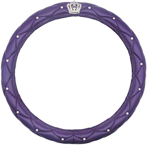 BauZeit Universal Car Steering Wheel Covers for Women & Girl 15 inch/37-38cm Protector - PU Leather with Crown Crystal Diamond Cover Protection for Auto SUV Vehicles Truck Lorry Van, Purple