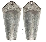 Farmhouse Style Hanging Wall Vase Planters (2) for Succulents or Herbs - Beautiful Wall Decor for Air Plants, Faux Plants, Cacti, Sunflowers Galvanized (Original Version)