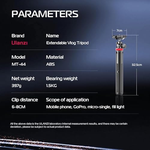 ULANZI MT-44 Mobile Phone Camera Tripod 147 cm 2-in-1 Selfie Stick Remote Control, 360° Ball Head, Cold Shoe Mobile Phone Holder, 1/4 Inch Thread Compact Travel Tripod Tripod for DSLR Cameras Canon Samsung iPhone