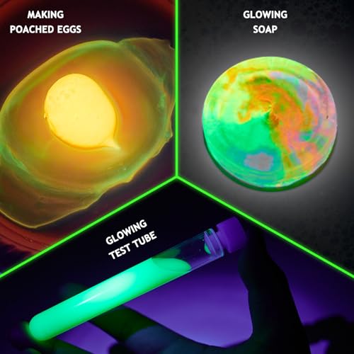 Greek Science 75+ Science Experiments for Kids, Glow in the Dark Science Kit with Glowing Test Tube, Glowing Waves, Colorful Bouncy Balls, STEM Toys Christmas Birthday Gift for Girls and Boys