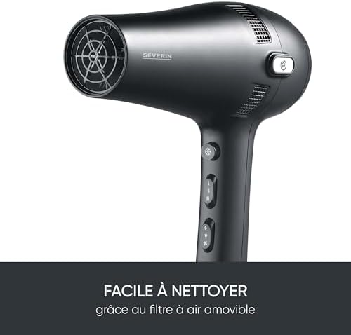 Seche cheveux avec câble rétractable automatique, Sèche cheveux avec diffuseur et concentrateur amovibles, sèche-cheveux puissant 2 100 W, Noir, HT 0165
