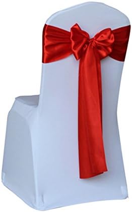 Adeeing Pack of 10 Satin Chair Cover Sashes Bow Sash for Wedding and Events Supplies Party Decoration Red 6.7108Inches