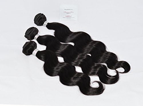 Human Hair Direct 100% Virgin Brazilian Human Hair Extensions BODY WAVE 3-Pack (14", 16", 18") Bundle, 300g Total (100g each), Grade 6A (#1B - Off Black (Pre-Colored)) With Argan Oil