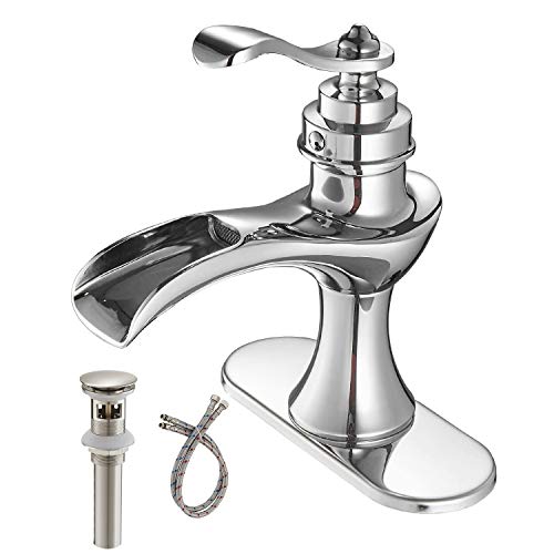 Bathroom Faucet Chrome Waterfall Sink Single Handle One Hole Vanity Basin Lavatory Commercial with Drain Assembly Supply…