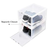 LifestyleEssential - Drop Front Shoe Box - Shoe Storage Container - Acrylic Sneaker Box - Shoe Bin - Foldable - Stackable - Clear - for Men Women - 2 Boxes Each Package