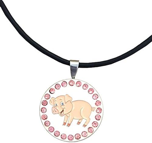 Giggle Golf Bling Pink Pig Golf Ball Marker with Golf Necklace for Women