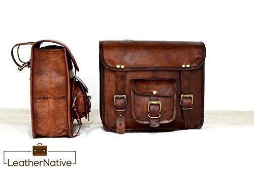 Leather Native 2 X Motorcycle Side Pouch Brown Leather Side Pouch Saddlebags Saddle Panniers ( 2 Bags ) Pre Valentines Day Special Sale! - Thumbnail 4