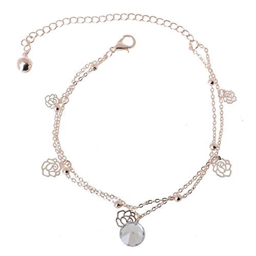 UdobuySexy Gold Double Chain Rose Crystal Anklet Bracelet Ankle Foot Jewelry Barefoot Beach Anklet - Thumbnail 2