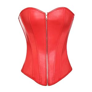 MISS MOLY Korsage|Volledige borst Vintage Kunstleer Korset Lederen Look Cool Stijl Korset Rits Voorsluiting Corset (met…