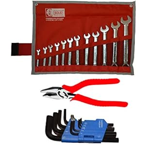 AMBITEC / RUSTON Home/Car/Bike/Tool Kit Set of 22 Pieces with 12 Piece Satin Finish Wrench Set/9 Pieces Allen Key Set in mm/8 Inch Plier