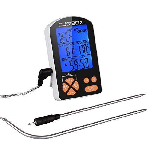 Meat Thermometer, CUSIBOX Digital Kitchen Cooking Food Meat Oven Thermometer with Built-in Timer Alarm and Dua