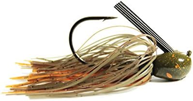 Missile BaitsIke's Mini Flip Jig 3/8 Ounce Jig with Fine Cut Green Pumpkin Orange Skirt and 4/0 Vmc Custom Hook