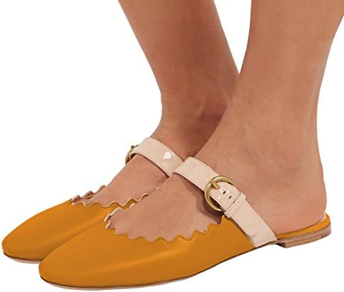 XYD Women Round Toe Marry Jane Slip On Sandal Flats Backless Mule Slide Shoes with Buckle Size 15 Orange