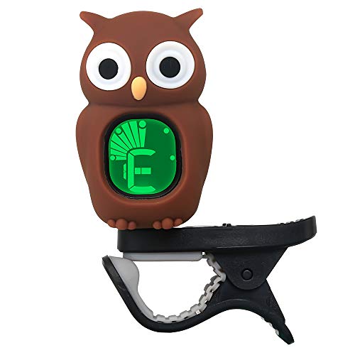 SWIFF Guitar Tuner Clip-On with LCD Display for All String Instruments with Bass, Ukulele,Violin Accessories (Owl Brown)