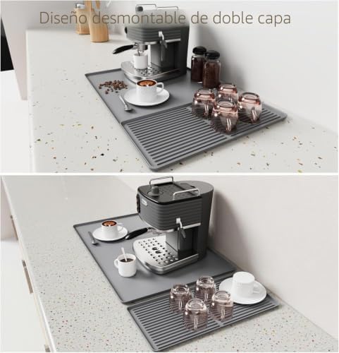 Alfombrilla de Silicona para cafeteras Alfombrilla de Secado Antideslizante 2 en 1 y Protector de encimera Resistente al Calor para cafeteras, escurreplatos (Gris-50 * 40cm)