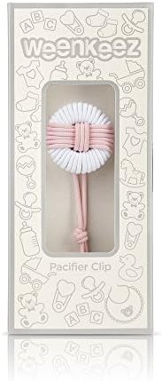 Weenkeez Knotted Cord Baby Pacifier Clip, Gift Boxed - Pink/White