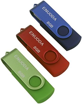 3 pcs Swivel Flash Drive ENUODA USB Flash Drives 2.0 8GB Memory Sticks Storage Thumb U-Disk for Storing Music and Files ( 3Mixed Colors: Blue Green Red)