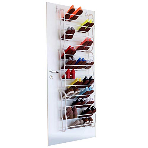 Futurebatt Over The Door Shoe Rack Holder - 36 Pairs - Hanging Shelf Storage Shoe Organizer with Hooks - White