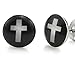 Trendy Stainless Steel Mens Cross Stud Earrings Jewelry (Black White)