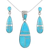Matching Turquoise Set in 925 Sterling Silver (Pendant, Earrings, Necklace 20