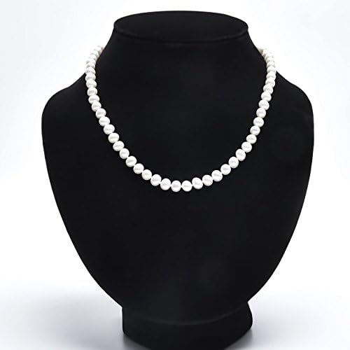 Handmade Nearly Round Strand Necklace Freshwater Cultured White Pearl Sterling Silver Buckle 18'', AA+