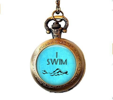 b2b Swimming I Swim - Gift Swimmer - Love to Swim - Swimming Jewelry - Mermaid Jewelry Pocket Watch Necklace