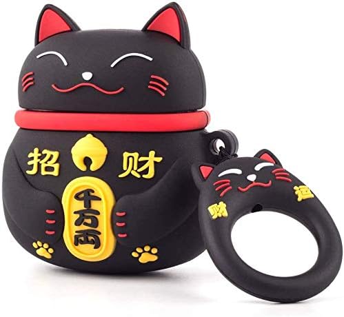 Case Compatible with AirPods 1&2 Soft Case with Keychain, Molylove Cartoon 3D Silicone Shockproof Protective Premium Silicone Cover Skin for AirPods Charging Case 2 & 1 (Black)