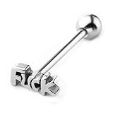 PiercingJ 14G Stainless Steel F Word Piercing Tongue Barbell Studs 5/8