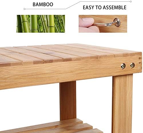 Yoassi - Taburete bajo de bambú natural con estante de ...