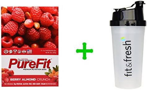 Pure Fit Bars, Premium Nutrition Bars, Berry Almond Crunch, 15 Bars, 2 oz (57 g) Each, Power Shaker Bottle, 20 oz Bottle