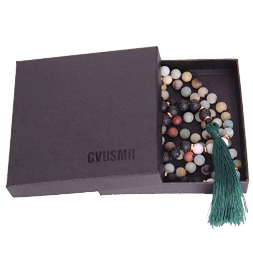 GVUSMIL 108 Mala Beads Meditation Necklace Natural Gemstone Charm Jewelry Buddha Buddhist Prayer Beads/Tassel Necklace