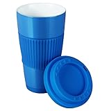 Yilove Coffee Mug With Lid, BPA-free, Ceramic, 16 Ounce-Blue