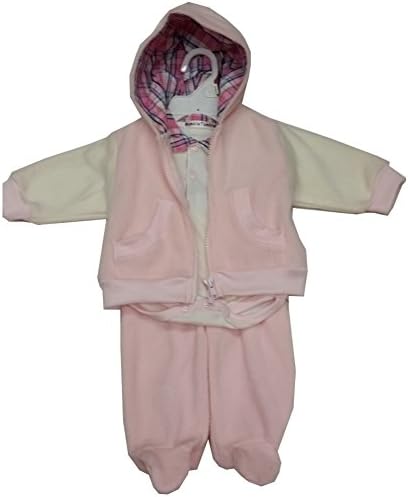 Rumble Tumble Baby Girls Pink Hooded Top Onesie 3 Pc Footed Pant Set 0-3M