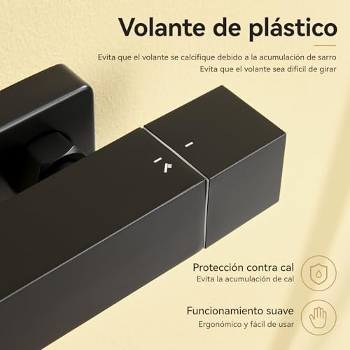 Auralum Grifo Termostático de Ducha, Cuerpo Frío Antiquemaduras con Botón de Seguridad 38°C, Mezclador Termostático de Pared, Cartucho Antical, Centros Ajustables 135-165 mm, Salida G1/2'', Negro