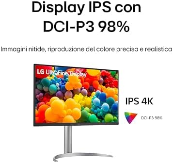 27UQ850V Monitor 27" UltraHD 4K LED IPS HDR 400, 3840x2160, AMD FreeSync 60Hz, Audio Stereo 10W, HDMI 2.0 (HDCP 2.3), Display Port 1.4, USB-C (90W), USB 3.0, AUX, Stand Pivot, Flicker Safe, Bianco