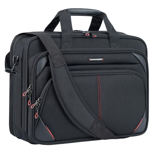 Photo 1 of KROSER Laptop Bag 15.6 Inch Briefcase Messenger Bag Water Repellent Computer Case Shoulder Bag Durable Tablet Sleeve with RFID Pockets for Business/College/Women/Men - Black/Red