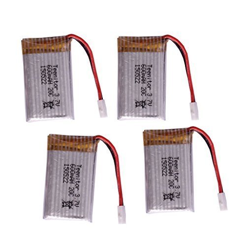 YUNIQUE GREEN-CLEAN-POWER - Set of 4 Lipo Batteries 3.7V 600mAh for Drones | Compatible with Syma X5, X5C, Cheerson CX-30W, Wltoys F949 | Rechargeable, High Capacity, Silver