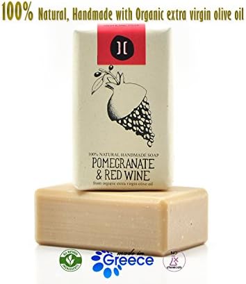 Natural Handmade Organic Olive Oil Soap, Luxury Soap Bar Helleo (4.2 oz, Pomegranate, Red Wine)
