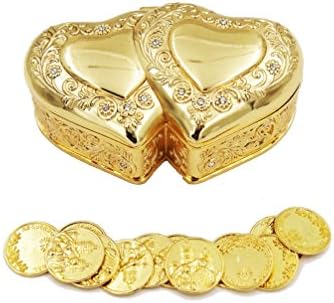 Joice Elegant Gold Double Heart Wedding Arras with 13 Coins Set, Arras de Boda GDH01