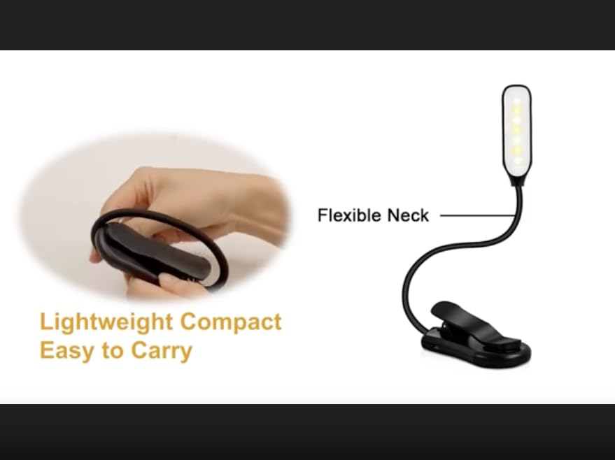 Rechargeable Mini Reading Night Light LED 3-Level Warm Cool White Flexible Easy Lamp Clip