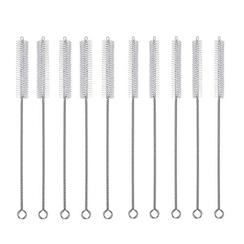 Haneye Drinking Straw Brush,Flexible Bendable Tube Pipe Cleaner Soft Smoothie Hydroflask Reusable Stainless Steel Nylon Straw Brush Kit For Daily Living Straw Cleaning 7.6"x8 mm/10 mm 10pcs Set - Thumbnail 2