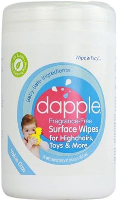 New - Dapple Surface Wipes for Highchairs, Toys and More Fragrance Free - 75 Wet Wipes