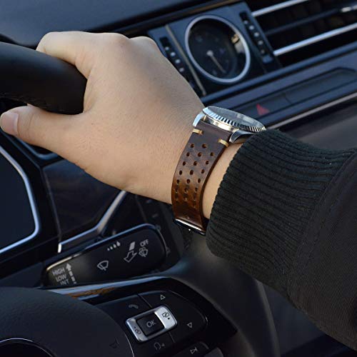 EACHE 22mm Brown Leather Watch Band Rally Racing Style Perforated Watch Strap Retro Brown Leather Watch Straps - Thumbnail 7