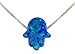 aJudaica Blue Created Opal Hamsa Hand Pendant Necklace with Sterling Silver Chain (17.5)